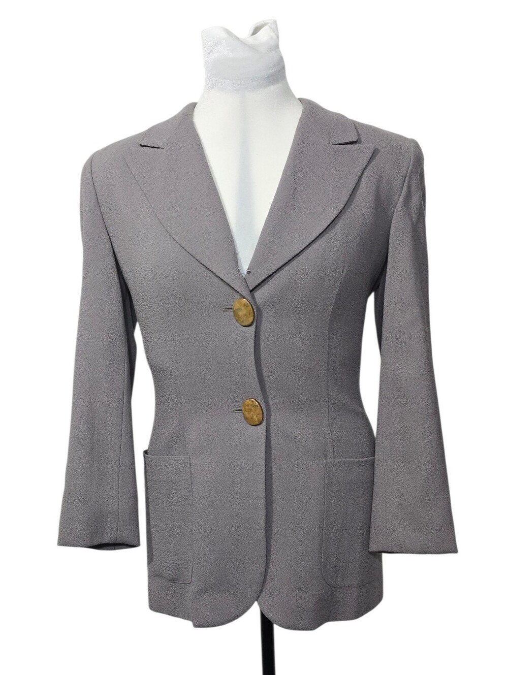 VTG Christian Dior Wool Blazer Jacket Size 4 Grey Tailored 2 Button Office Siren